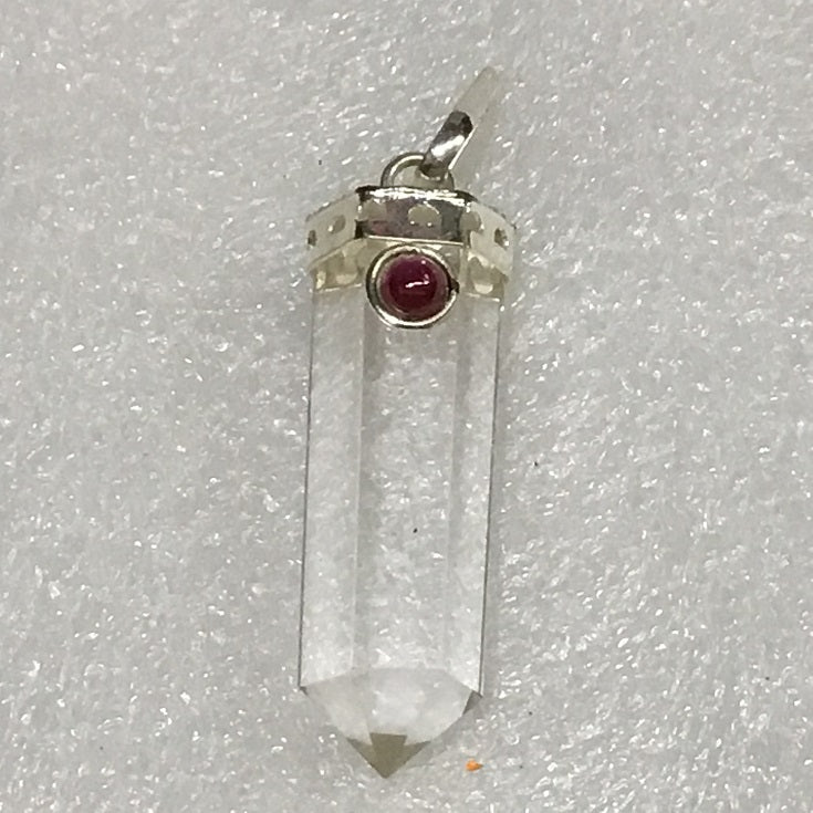 Clear Quartz - Cap Point Pendant with Garnet Clear Quartz - Cap Point Pendant with Garnet